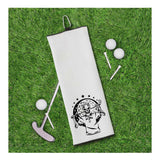 Skull Golfer Tri-fold Golf Towel with Clip 100% Microfiber White Waffle Weave Gift Idea for Men