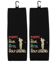 Poppy the Man the Myth the Golf Legend Tri-fold Golf Towel with Clip 100% Microfiber Waffle Weave Gift Idea for Golfer Men Grandpa Dad