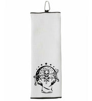 Skull Golfer Tri-fold Golf Towel with Clip 100% Microfiber White Waffle Weave Gift Idea for Men