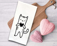 Set of 3 Cute Animal Tea Towels Funny Dog Cat Bunny Black and White Flour Sack Dish Bathroom or Kitchen Decor Decorative Hand Towel