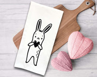 Set of 3 Cute Animal Tea Towels Funny Dog Cat Bunny Black and White Flour Sack Dish Bathroom or Kitchen Decor Decorative Hand Towel
