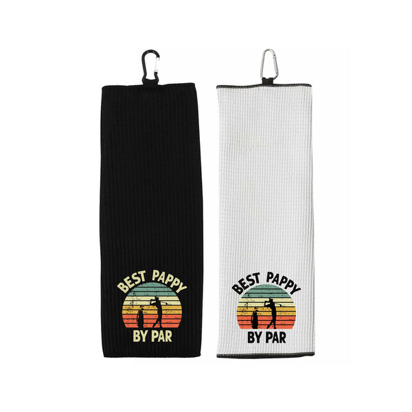 Best Pappy By Par Tri-fold Golf Towel with Clip 100% Microfiber Waffle Weave Black White Gift Idea for Golfer Men Grandpa Dad