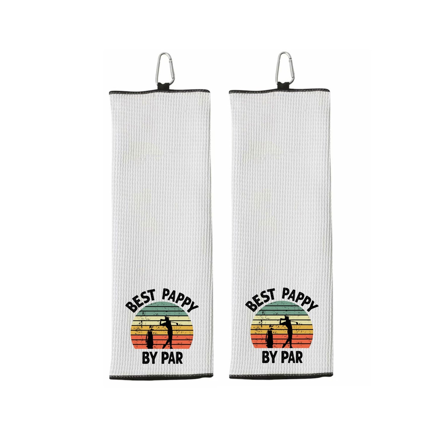 Best Pappy By Par Tri-fold Golf Towel with Clip 100% Microfiber Waffle Weave Black White Gift Idea for Golfer Men Grandpa Dad