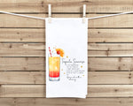 Tequila Sunrise Recipe Hand Towel with Hanging Loop - 100% Cotton Flour Sack Tea Towels - Home Bar Towel Hostess Birthday Mother's Day Gift