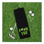 Fore Tee Tri-fold Golf Towel with Clip 100% Microfiber Black Waffle Weave Gift Idea for Golfer 40th Birthday