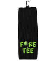 Fore Tee Tri-fold Golf Towel with Clip 100% Microfiber Black Waffle Weave Gift Idea for Golfer 40th Birthday