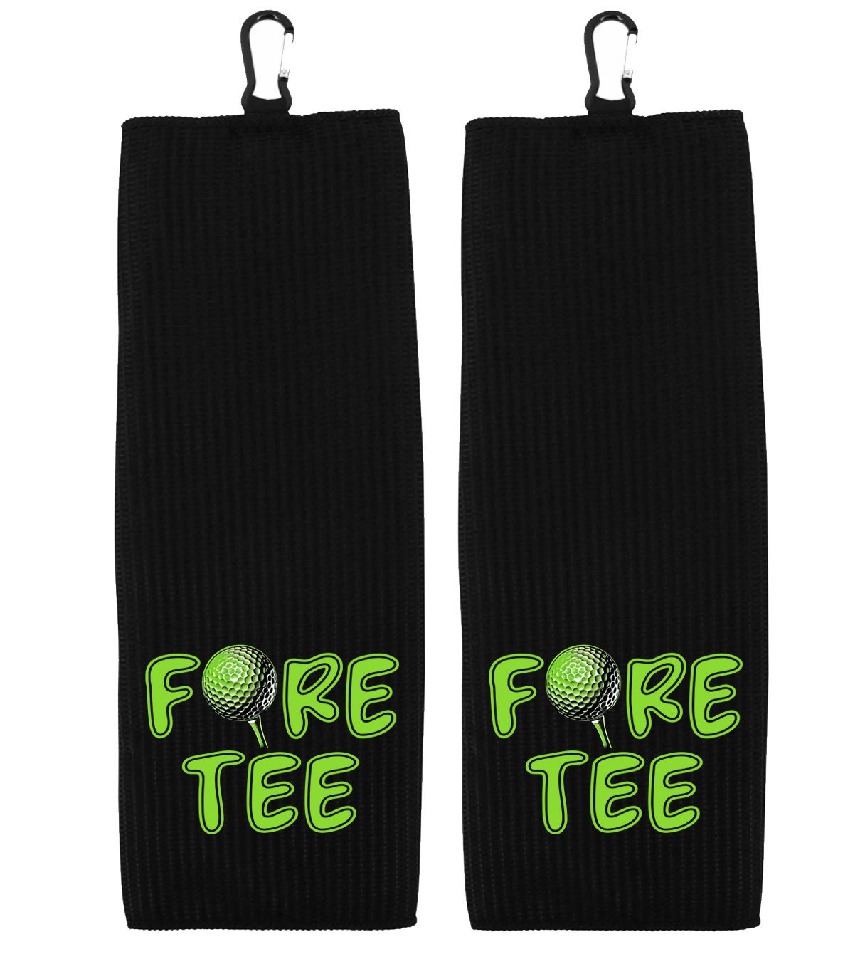 Fore Tee Tri-fold Golf Towel with Clip 100% Microfiber Black Waffle Weave Gift Idea for Golfer 40th Birthday