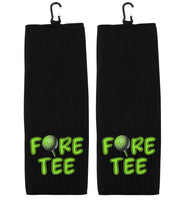 Fore Tee Tri-fold Golf Towel with Clip 100% Microfiber Black Waffle Weave Gift Idea for Golfer 40th Birthday