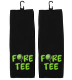 Fore Tee Tri-fold Golf Towel with Clip 100% Microfiber Black Waffle Weave Gift Idea for Golfer 40th Birthday