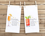 Bloody Mary and Peach Bellini Recipe Hand Towels with Hanging Loop 100% Cotton Flour Sack Towels Bar Cart Hostess Birthday Mother's Day Gift