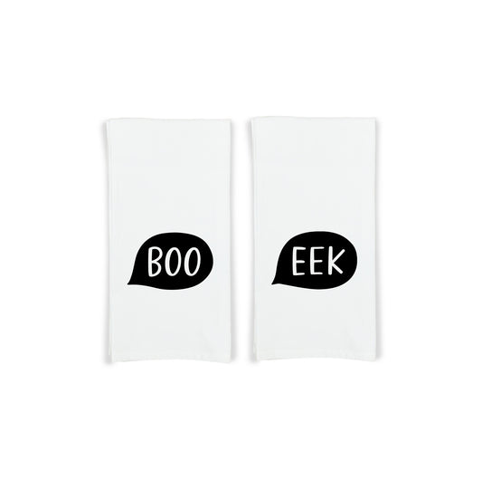 Boo and Eek Kitchen Towels Set of 2 Flour Sack Hand Tea Towels Halloween Home Decor Party Decorations