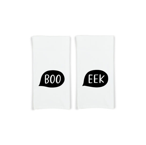 Boo and Eek Kitchen Towels Set of 2 Flour Sack Hand Tea Towels Halloween Home Decor Party Decorations