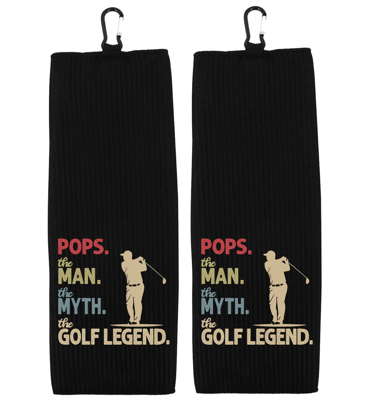 Pops the Man the Myth the Golf Legend Tri-fold Golf Towel with Clip 100% Microfiber Waffle Weave Gift Idea for Golfer Men Grandpa Dad