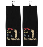 Pops the Man the Myth the Golf Legend Tri-fold Golf Towel with Clip 100% Microfiber Waffle Weave Gift Idea for Golfer Men Grandpa Dad