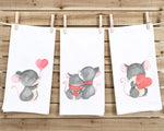 Set of 3 Mouse Valentine Tea Towels Cute Pink Heart Balloon Hand Flour Sack Dish Towel Mice Valentine's Day Birthday Mother's Day Gift Idea