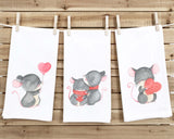 Set of 3 Mouse Valentine Tea Towels Cute Pink Heart Balloon Hand Flour Sack Dish Towel Mice Valentine's Day Birthday Mother's Day Gift Idea