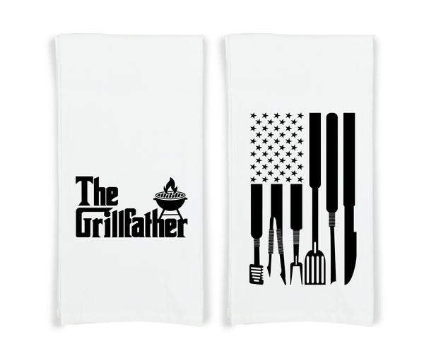 The Grillfather and Grilling Tools American Flag Gift Set of BBQ Themed Kitchen Towels for Dad Men Who Love Grilling BBQ Grill Cooking