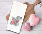 Two Mice in Love Tea Towel Cute Pink Red Gray Hand Flour Sack Dish Towel Valentine's Day Birthday Mother's Day Gift Idea for Women