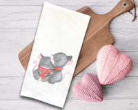 Two Mice in Love Tea Towel Cute Pink Red Gray Hand Flour Sack Dish Towel Valentine's Day Birthday Mother's Day Gift Idea for Women