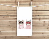 Two Cool Cats Valentine Cats Flour Sack Cotton Hand Towel Cat Lover Valentine's Day Birthday Mother's Day Christmas Gift Idea