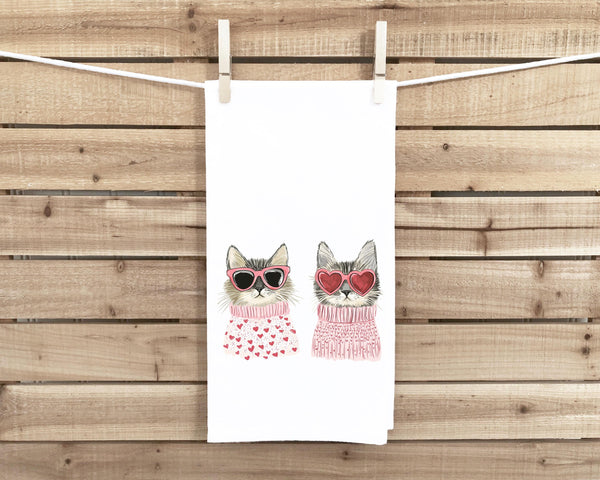 Two Cool Cats Valentine Cats Flour Sack Cotton Hand Towel Cat Lover Valentine's Day Birthday Mother's Day Christmas Gift Idea