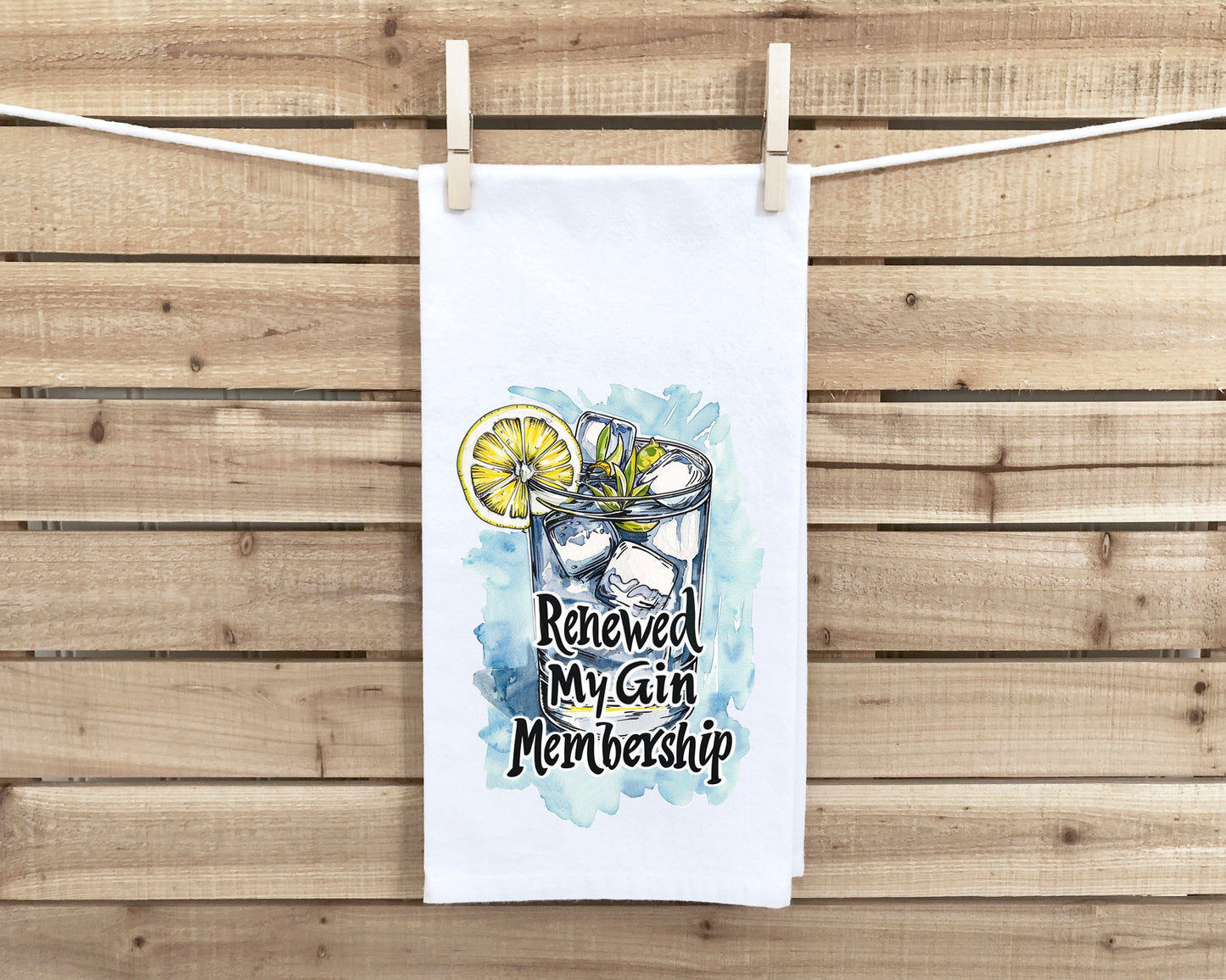 Renewed My Gin Membership Flour Sack Kitchen Towel Funny Bar Dish Cloth Cockail Party Hostess Housewarming Birthday Christmas Gift Idea