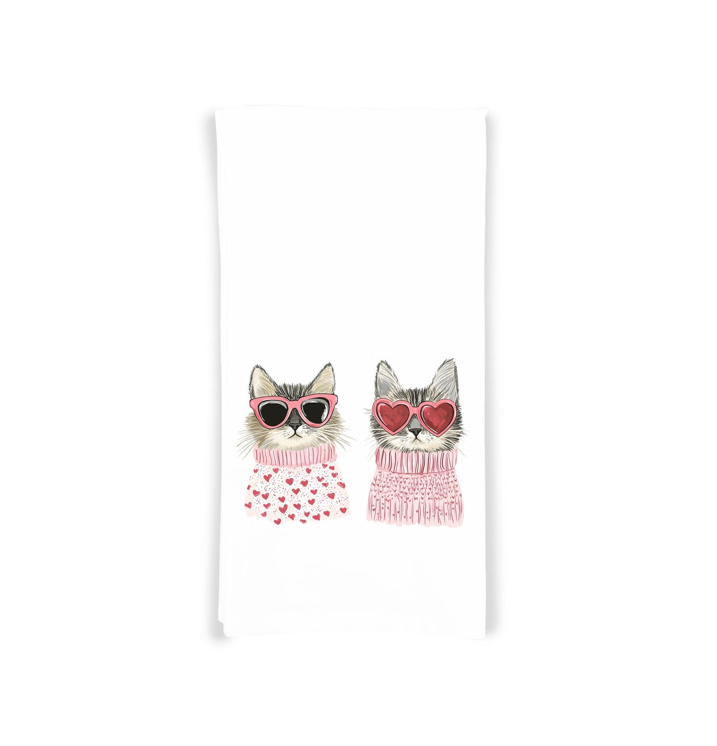 Two Cool Cats Valentine Cats Flour Sack Cotton Hand Towel Cat Lover Valentine's Day Birthday Mother's Day Christmas Gift Idea