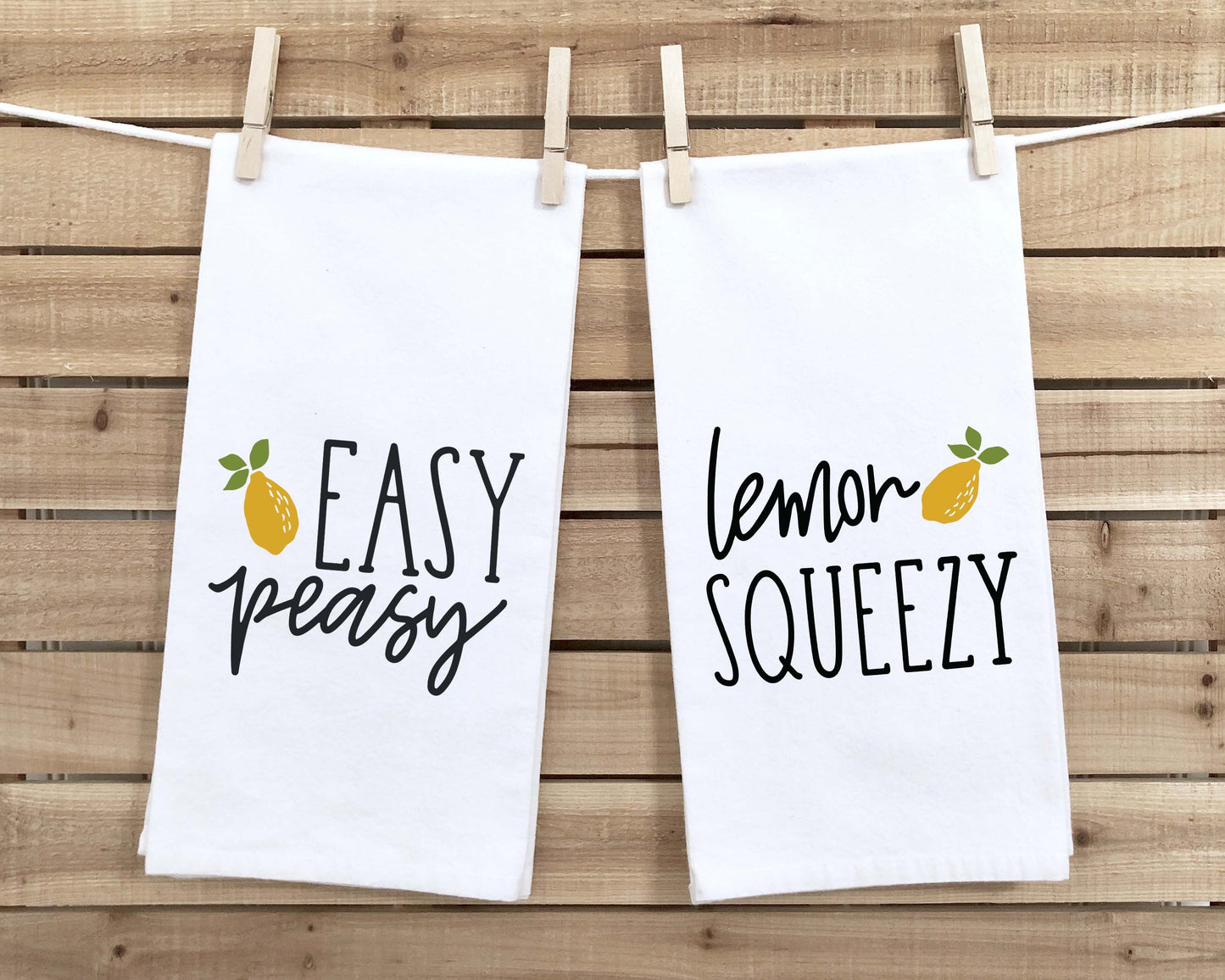 Easy Peasy / Lemon Squeezy Set of 2 Funny Kitchen Tea Towels Farmhouse Home Decor Housewarming Gift Idea for Women Men