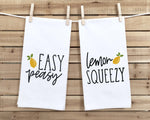 Easy Peasy / Lemon Squeezy Set of 2 Funny Kitchen Tea Towels Farmhouse Home Decor Housewarming Gift Idea for Women Men