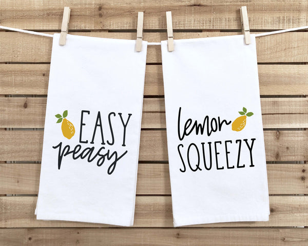 Easy Peasy / Lemon Squeezy Set of 2 Funny Kitchen Tea Towels Farmhouse Home Decor Housewarming Gift Idea for Women Men
