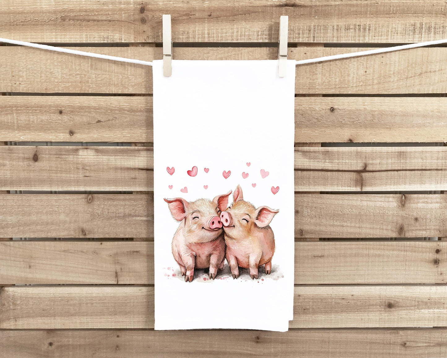 Pig Couple Flour Sack Cotton Tea Towel Valentine's Day Birthday Mother's Day Christmas Pig Lover Gift Idea