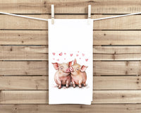 Pig Couple Flour Sack Cotton Tea Towel Valentine's Day Birthday Mother's Day Christmas Pig Lover Gift Idea