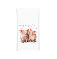 Pig Couple Flour Sack Cotton Tea Towel Valentine's Day Birthday Mother's Day Christmas Pig Lover Gift Idea