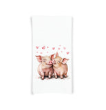 Pig Couple Flour Sack Cotton Tea Towel Valentine's Day Birthday Mother's Day Christmas Pig Lover Gift Idea