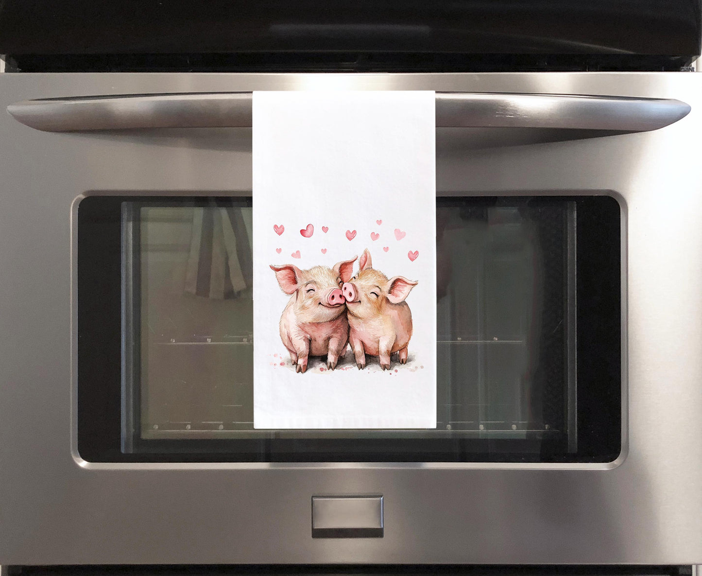 Pig Couple Flour Sack Cotton Tea Towel Valentine's Day Birthday Mother's Day Christmas Pig Lover Gift Idea