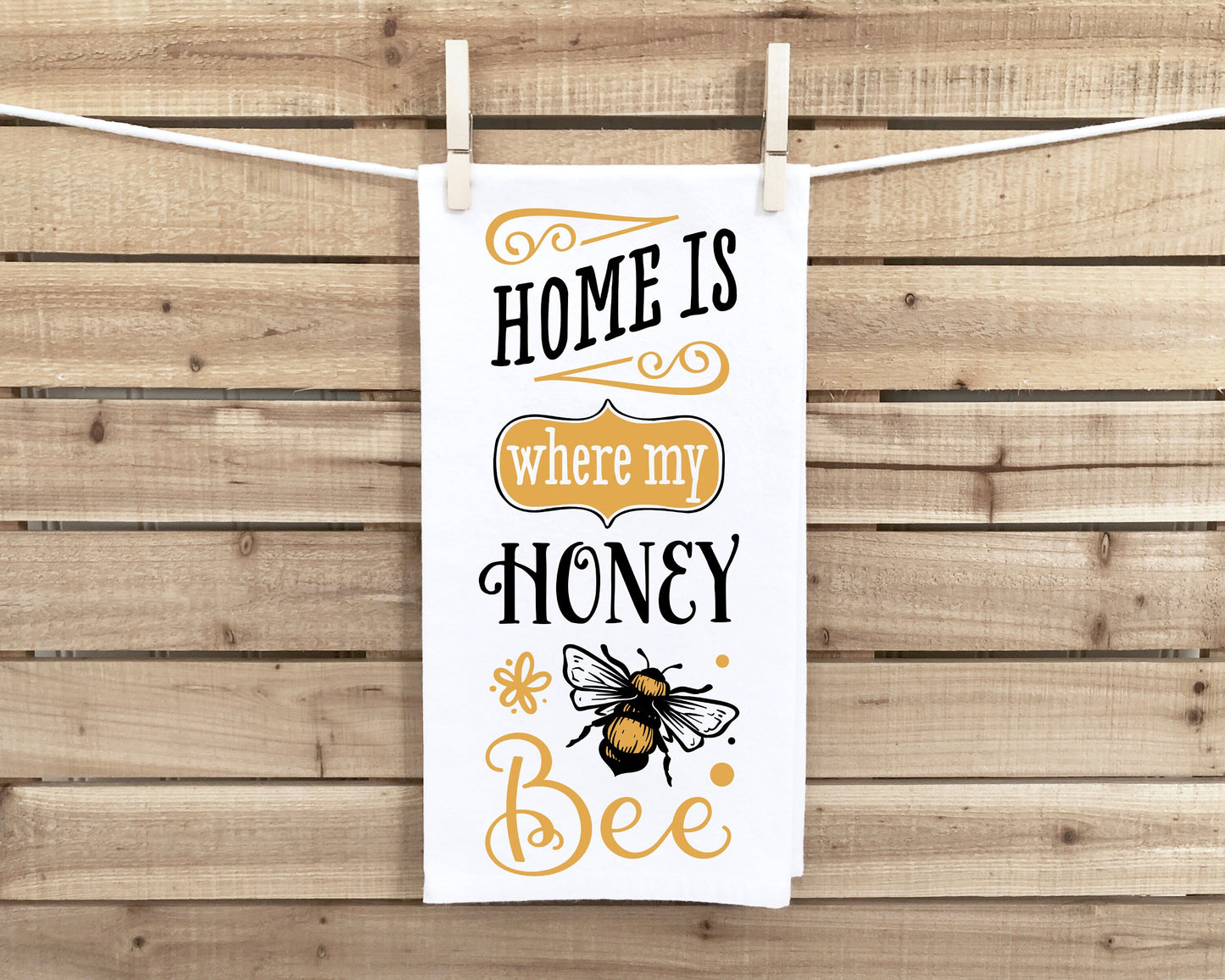 Home Is Where My Honey Bee Hand Towel with Hanging Loop - 100% Cotton Flour Sack Towels Bee Lover Family Hostess Birthday Mother's Day Gift