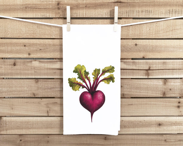 Heart Shaped Beet 100% Cotton Flour Sack Kitchen Towel, Birthday Mother's Day Christmas Valentine's Day Gift Idea for Vegetable Lover