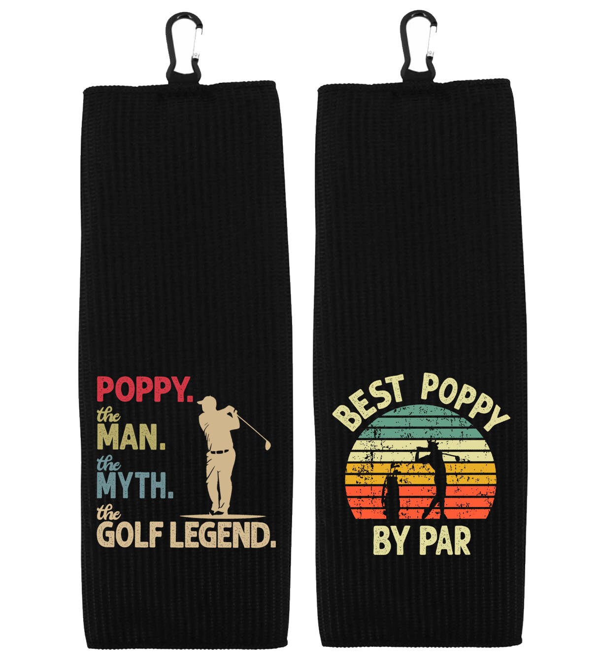 Poppy the Man the Myth the Golf Legend and Best Poppy by Par Set of 2 Tri-fold Golf Towel w/ Clip 100% Microfiber Waffle Weave Gift for Men