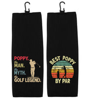 Poppy the Man the Myth the Golf Legend and Best Poppy by Par Set of 2 Tri-fold Golf Towel w/ Clip 100% Microfiber Waffle Weave Gift for Men