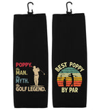 Poppy the Man the Myth the Golf Legend and Best Poppy by Par Set of 2 Tri-fold Golf Towel w/ Clip 100% Microfiber Waffle Weave Gift for Men