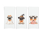 Pug Halloween Set of 3 Flour Sack Kitchen Tea Hand Towels Fall Home Decor Party Decorations Coquette Girly Aesthetic with Bow