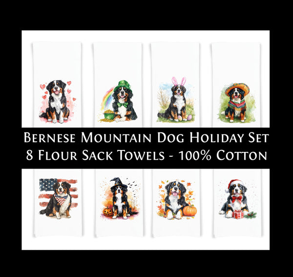 Bernese Mountain Dog Holiday Kitchen Towel Set of 8 Valentine St Patricks Day Cinco de Mayo Easter 4th July Halloween Thanksgiving Christmas