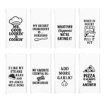 Funny Kitchen Towel Set of 8 Flour Sack Towels for Cooks, Dads & Food Lovers – Father's Day Gift – Pizza, Garlic, Bacon, BBQ Humor