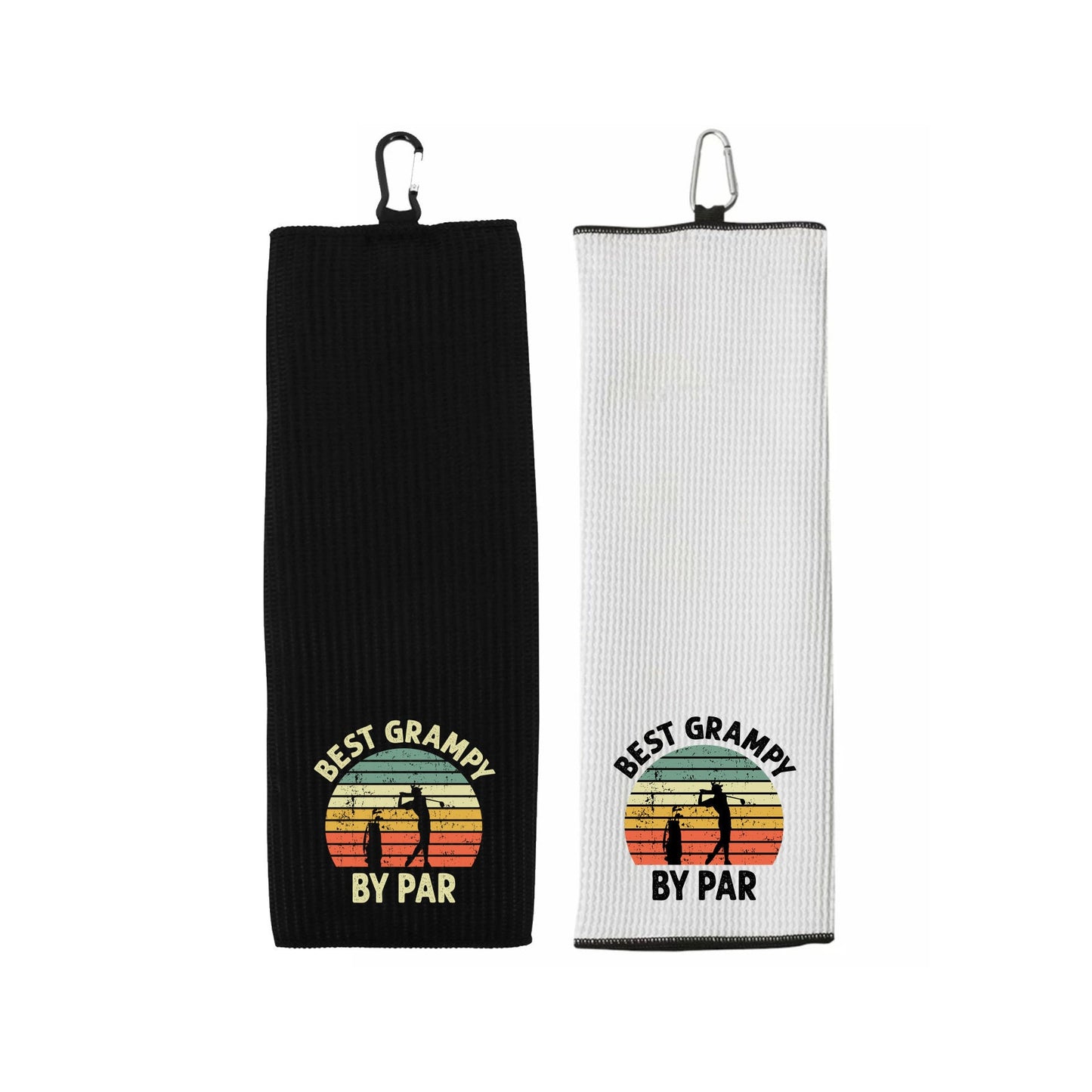 Best Grampy By Par Tri-fold Golf Towel with Clip 100% Microfiber Waffle Weave Black White Gift Idea for Golfer Men Grandpa Dad