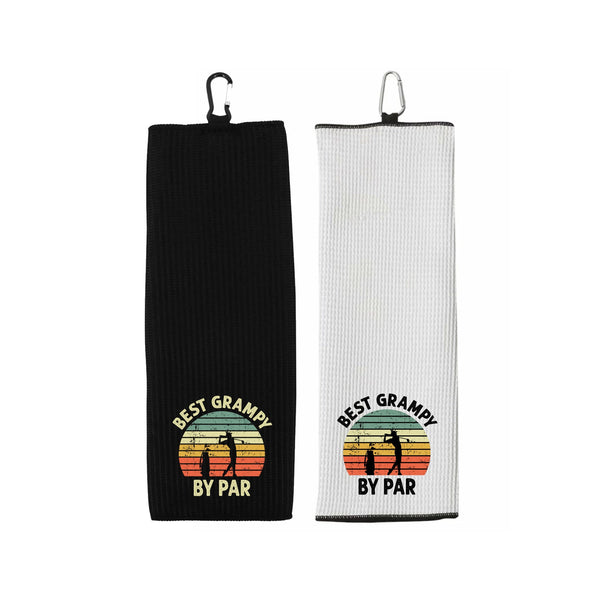 Best Grampy By Par Tri-fold Golf Towel with Clip 100% Microfiber Waffle Weave Black White Gift Idea for Golfer Men Grandpa Dad
