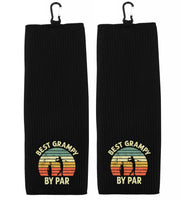 Best Grampy By Par Tri-fold Golf Towel with Clip 100% Microfiber Waffle Weave Black White Gift Idea for Golfer Men Grandpa Dad