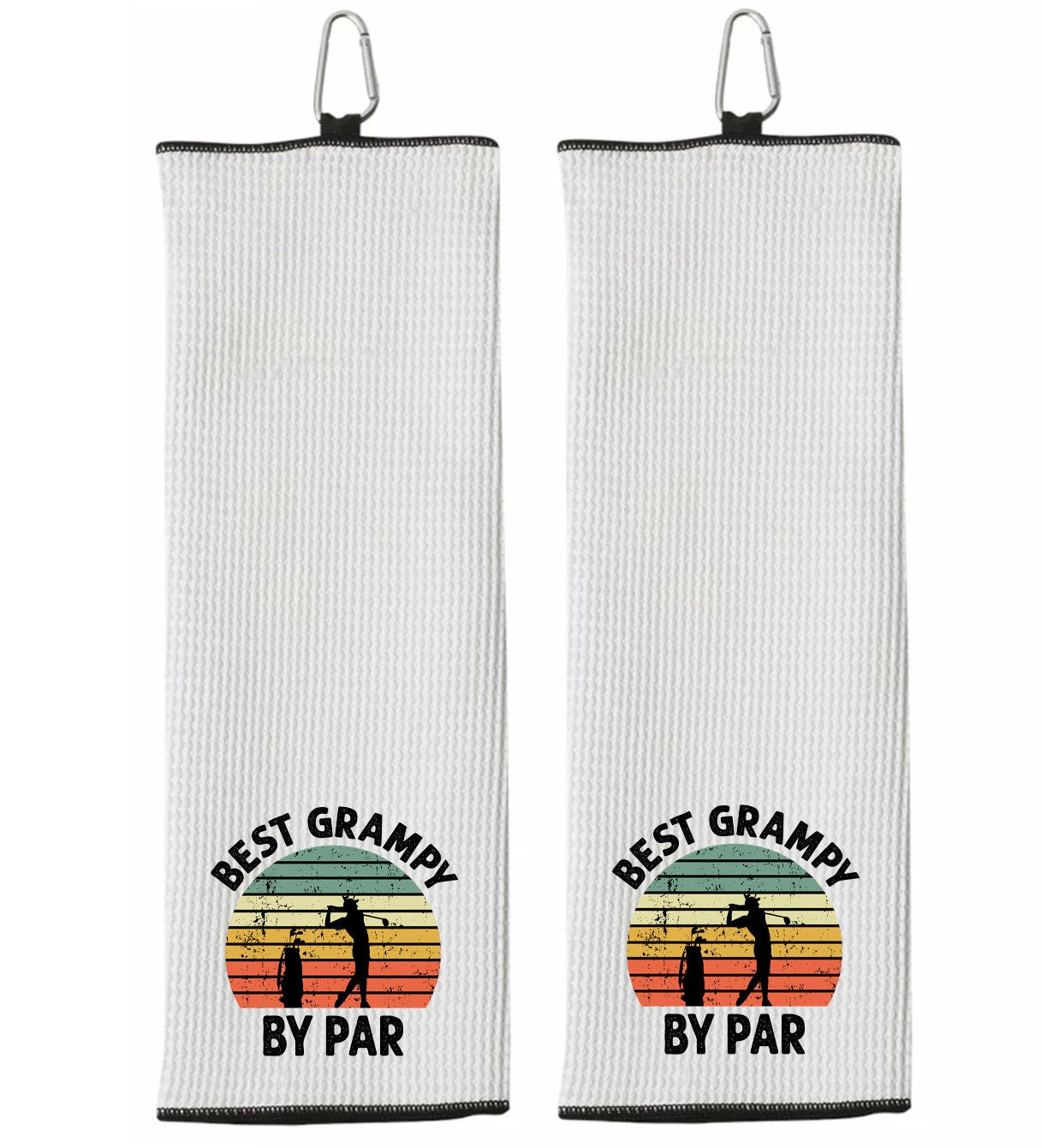 Best Grampy By Par Tri-fold Golf Towel with Clip 100% Microfiber Waffle Weave Black White Gift Idea for Golfer Men Grandpa Dad
