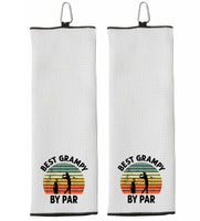 Best Grampy By Par Tri-fold Golf Towel with Clip 100% Microfiber Waffle Weave Black White Gift Idea for Golfer Men Grandpa Dad