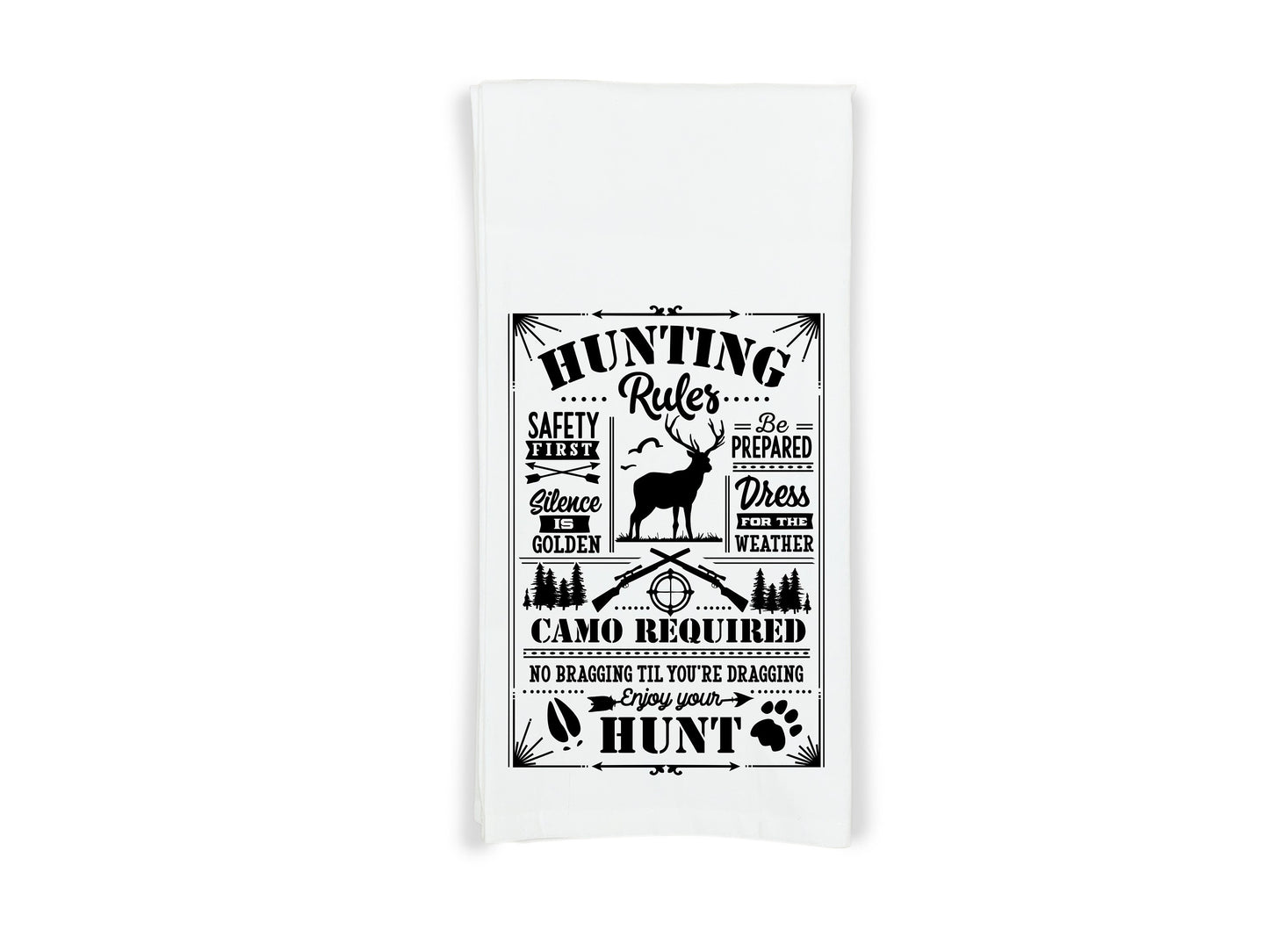 Hunting Rules Flour Sack Hand Towel with Hanging Loop - Hunter Housewarming Host Birthday Father's Day Gift Idea for Men