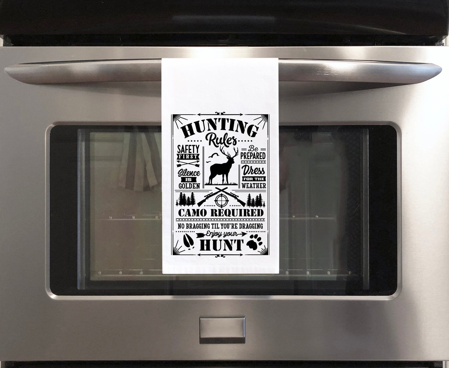 Hunting Rules Flour Sack Hand Towel with Hanging Loop - Hunter Housewarming Host Birthday Father's Day Gift Idea for Men